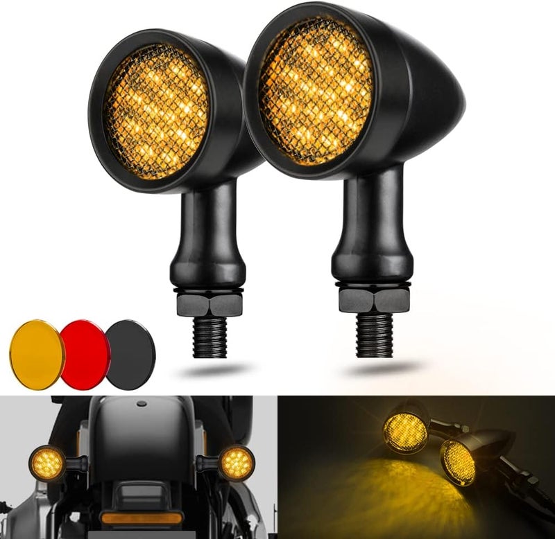 KICRY Motorcycle Turn Signals LED Bullet Front Rear Indicator Lights Universal Compatible for Harley Davidson Cruiser Iron Softail Street Bike Honda Shadow Yamaha Chopper Bobber Cafe Racer(Black/Amber) - Image 1
